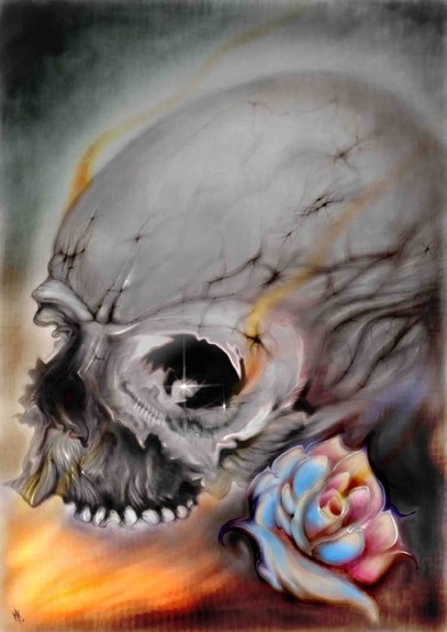 Tattoos - Skull painting with rose - 51302